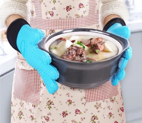 ถุงมือซิลิโคนเปิดแขนยาวอุณหภูมิสูงออกแบบทำความสะอาดง่าย