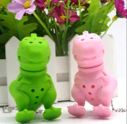 ไดโนเสาร์ออกแบบรูป BPA ฟรีองค์การอาหารและยาซิลิโคนถุงชาพร้อมกล่องแพคเกจ